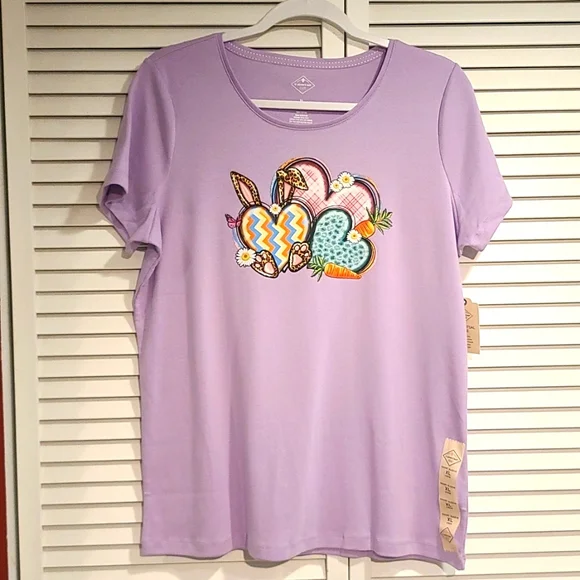 EASTER T-SHIRT  Ladies size XL, lavender slim scoop neckline NWT - Picture 3 of 6
